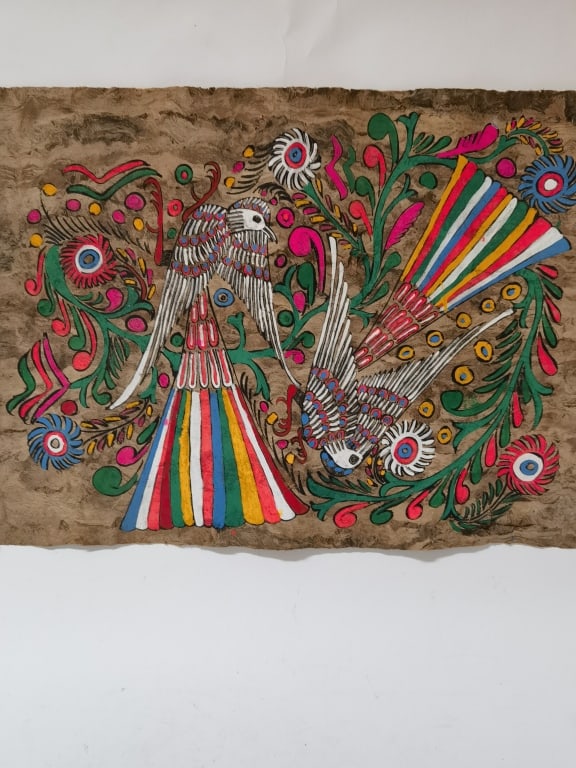 Vintage Mexican Tree Bark Painting: Vintage Mexican Tree Bark Painting, 24.5in by 17.5in