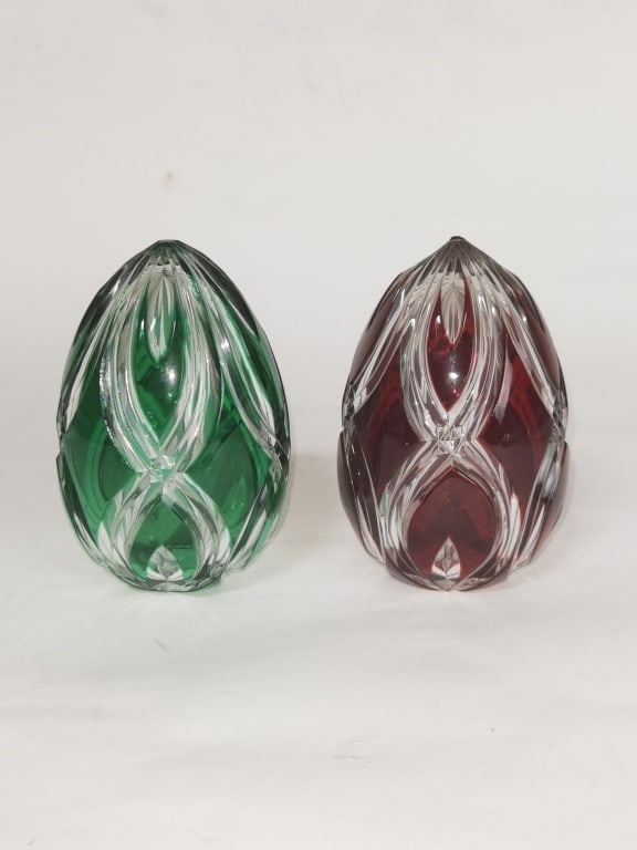 (2) Vintage Bohemian Cut-to-Clear Eggs: (2) Vintage Bohemian Cut-to-Clear Eggs, 5in