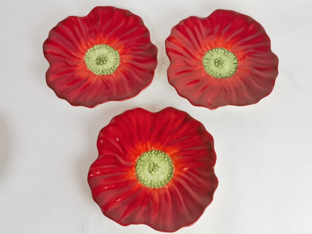 (3) Vintage Maxcera Red Flower Dishes (1 of 3)