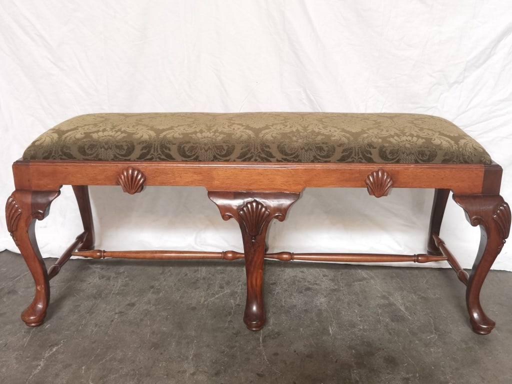 Chippendale Style Mahogany Upholstereed Bench (1 of 6)