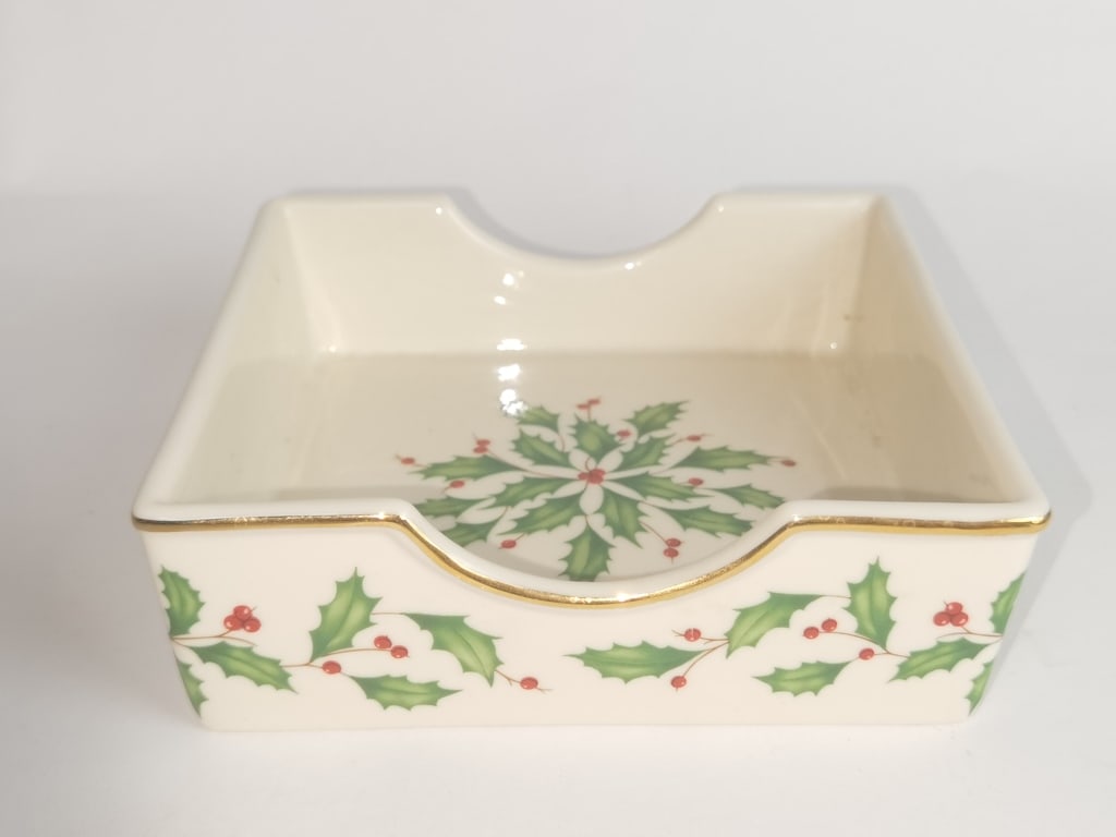 Lenox Porcelain Holiday Napkin Holder: Lenox Porcelain Holiday Napkin Holder, 1.75in by 5.75in by 5.75in