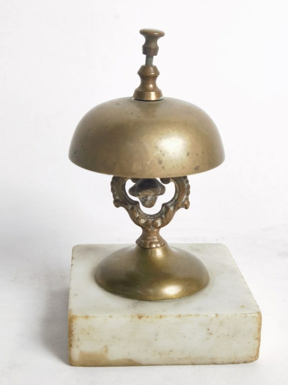 Antique Brass Hotel Front Desk Bell on Marble (1 of 3)