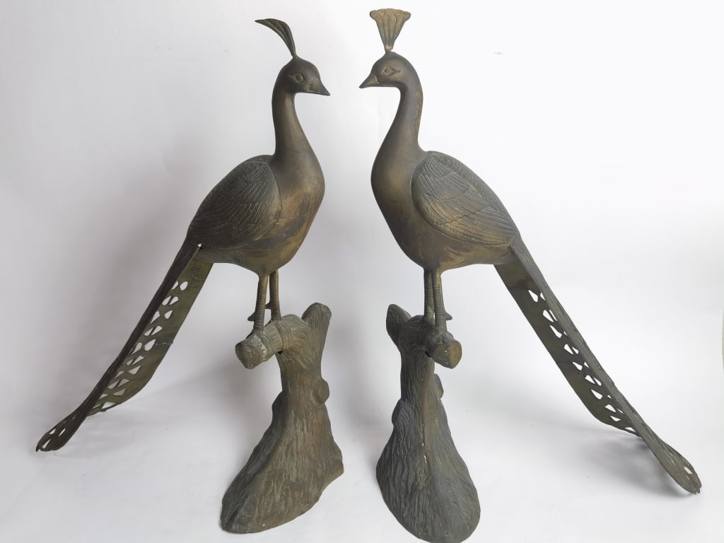 Pr. of Large Vintage Bronze Peacock Sculptures (1 of 7)