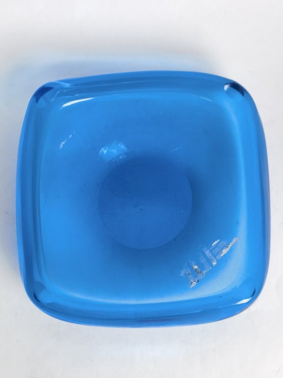 Vintage Murano Italy Blue Glass Ashtray: Vintage Murano Italy Blue Glass Ashtray, 1 5/8in by 7.75in