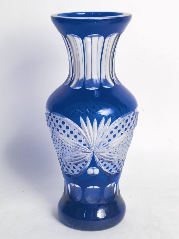 Vintage Bohemian Cobalt Blue Cut-to-Clear Glass Va (1 of 5)