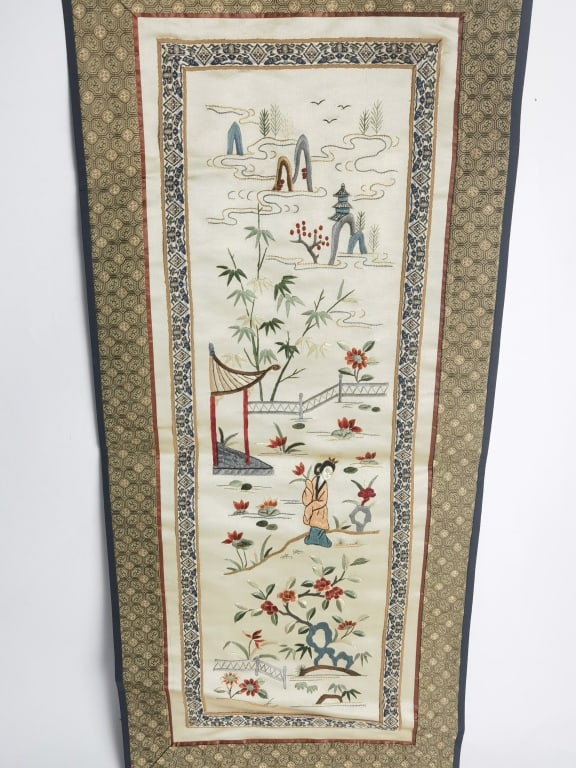 Vintage Chinese Embroidery: Vintage Chinese Embroidery, 26in by 11.25in