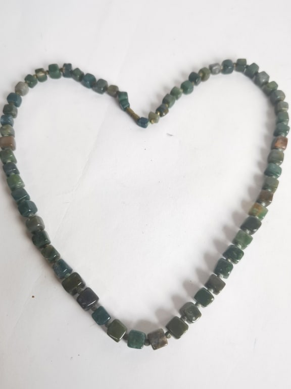 Chinese Green Jade Square Bead Necklace (1 of 3)