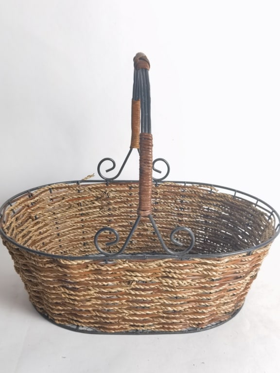 Vintage Woven Basket with Metal Wire Handles (1 of 3)