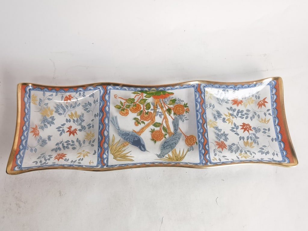 Vintage Painted Birds/Floral Divided Serving Dish (1 of 4)