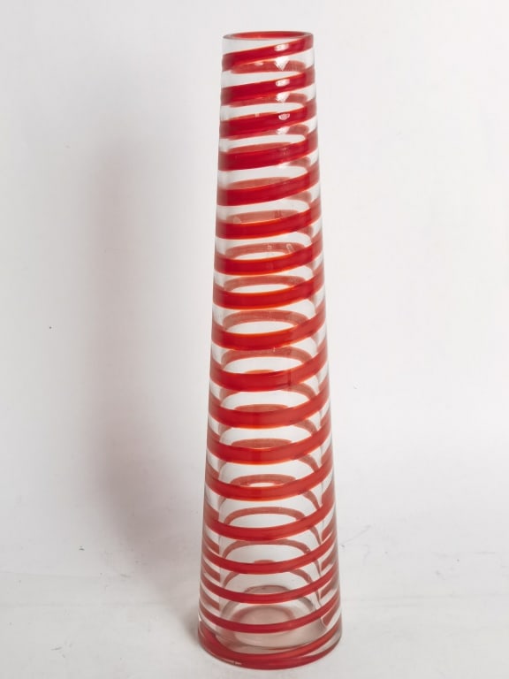 Vintage Murano Italy Red Swirl Glass Vase (1 of 5)
