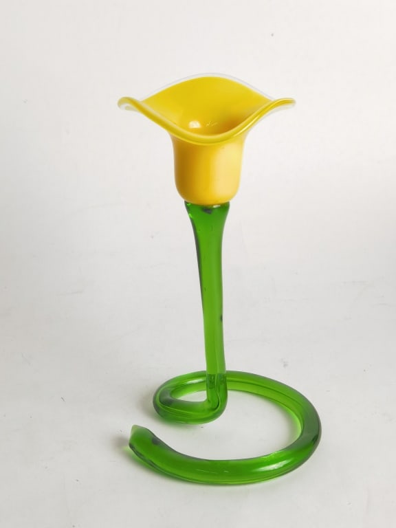 Vintage Murano Italy Glass Flower Candle Holder: Vintage Murano Italy Glass Flower Candle Holder, 7.75in