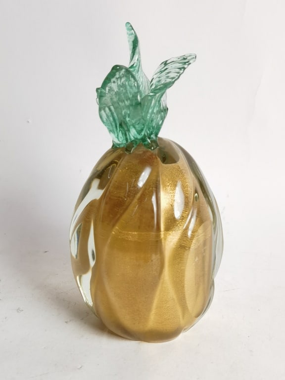 Vintage Murano Italy Gold/Green Glass Pineapple (1 of 5)