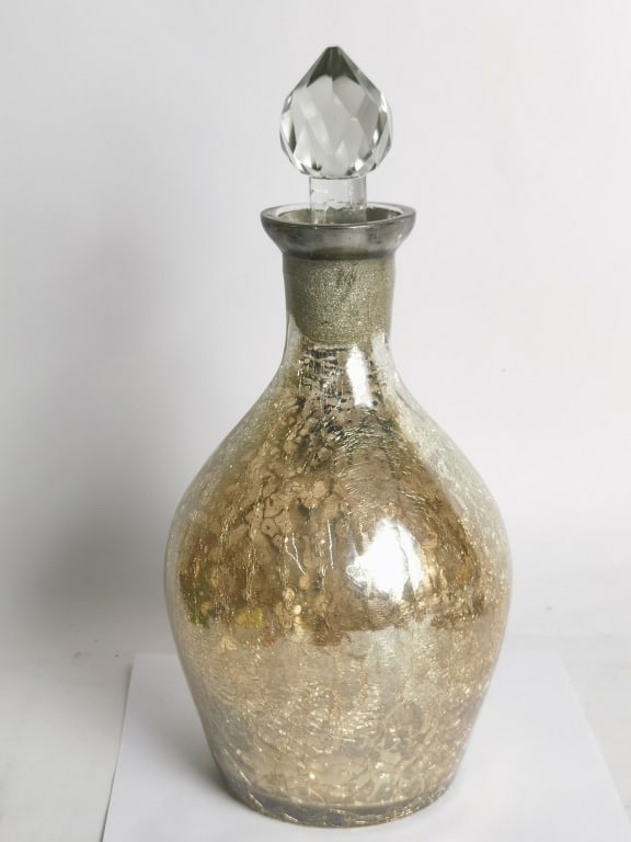 Vintage Gold Glitter Glass Decanter: Vintage Gold Glitter Glass Decanter, 12.5in