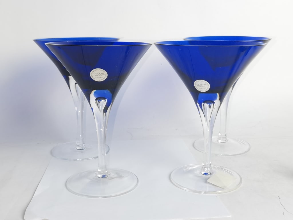 (4) Block Crystal Hand Blown Cobalt Blue CocktailG (1 of 6)