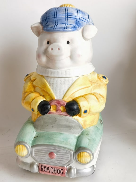 Vintage Roadhog Pig Porcelain Cookie Jar (1 of 5)