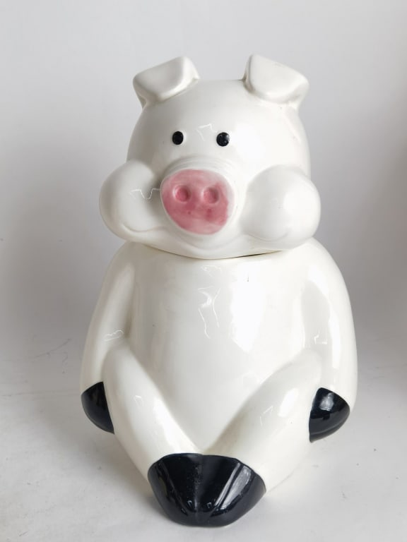 Vintage White Pig Porcelain Cookie Jar (1 of 2)