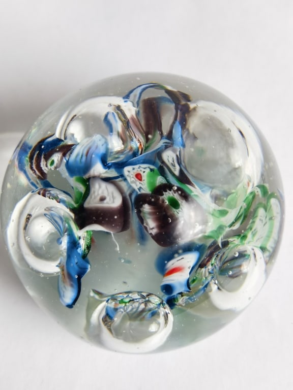 Vintage Unmarked Millefiori Bubble Glass Paperweig (1 of 4)
