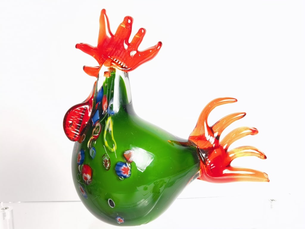 Vintage Murano Italy Millefiori Art Glass Rooster: Vintage Murano Italy Millefiori Art Glass Rooster, 7in by 8in