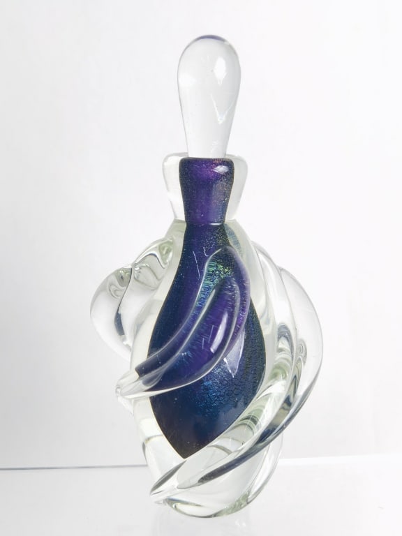 1993 Signed Clear/Blue Twist Glass Perfume Bottle (1 of 5)