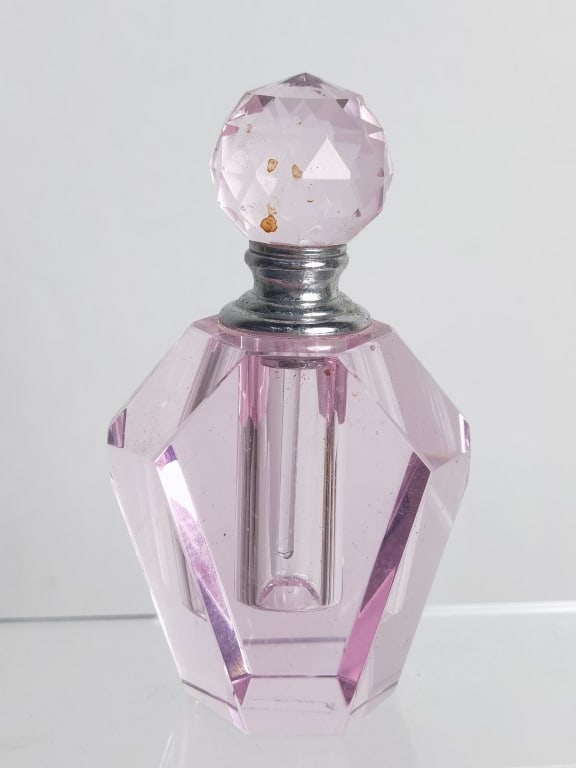 Vintage Diamond Shape Pink Crystal Perfume Bottle (1 of 4)