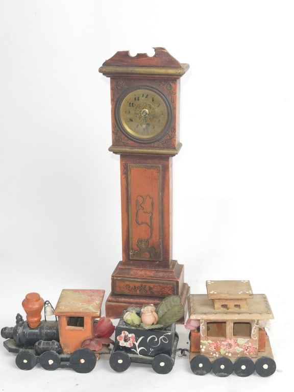 Vintage Wood Table Clock and Toy Train (1 of 5)