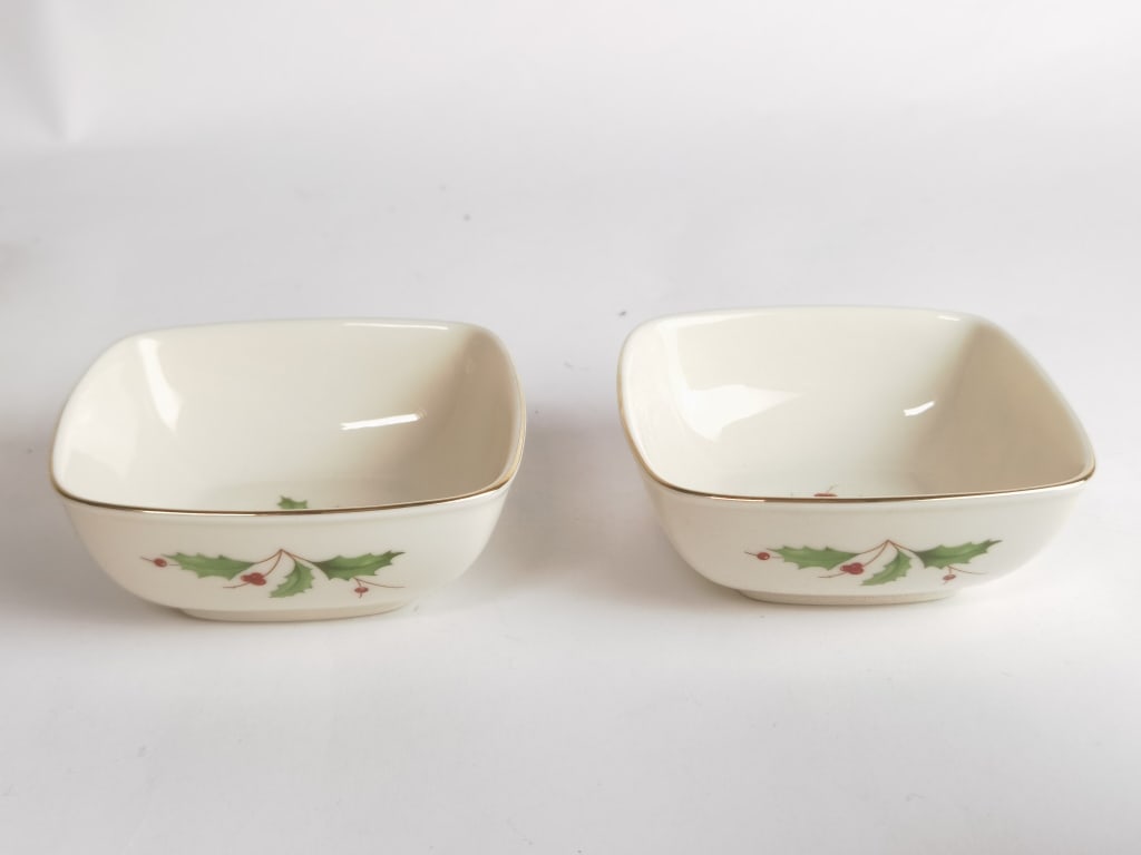 Pr. of Lenox Porcelain Holiday Square Bowls (1 of 4)