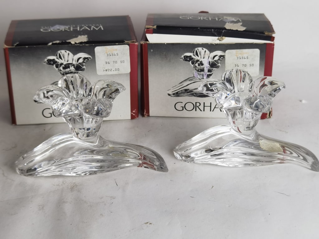 Pr. of Gorham Crystal Flower Candlesticks (1 of 5)