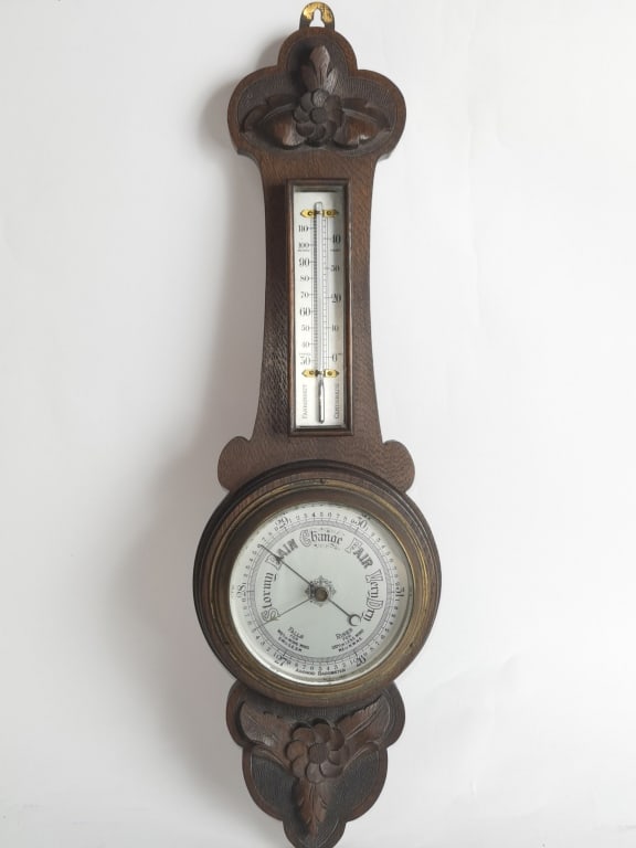 Vintage Oak Aneroid Barometer (1 of 5)