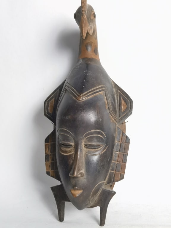 Vintage African Carved Wood Tribal Mask: Vintage African Carved Wood Tribal Mask, 15in
