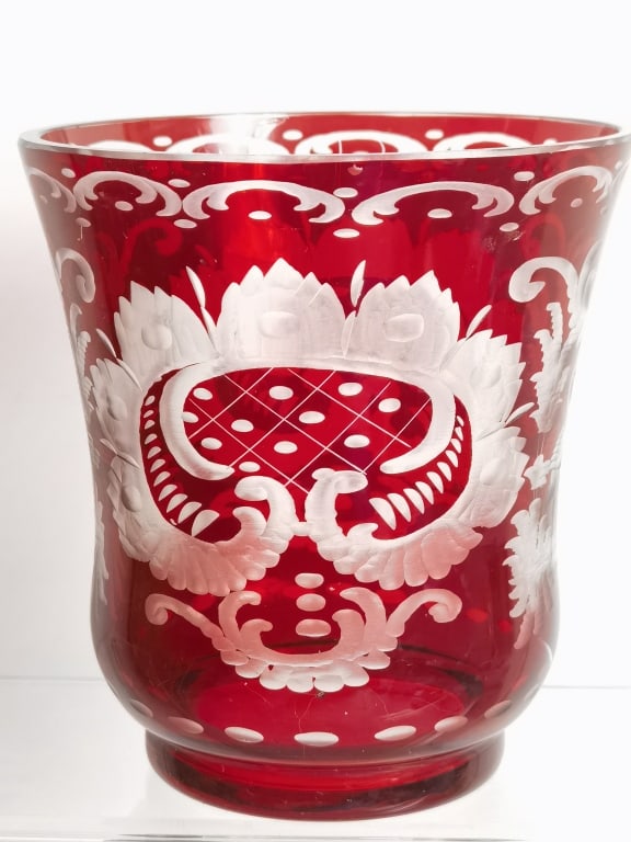 Vintage Bohemian Ruby Cut-to-Clear Glass Vase (1 of 3)