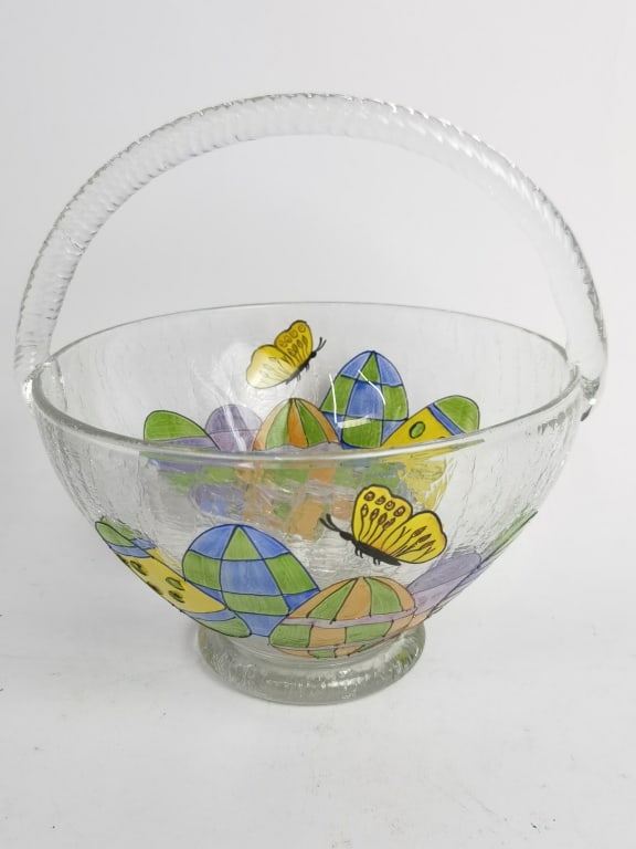 Fifth Avenue Crystal Romania Crackle Glass Easter: Fifth Avenue Crystal Romania Crackle Glass Easter Basket, 8in