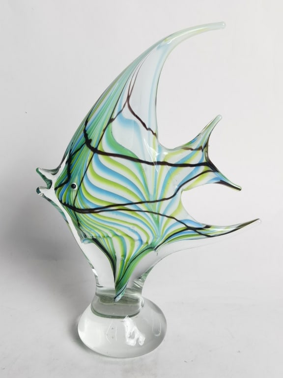 Vintage Murano Italy Blue/Green Swirl Glass Fish: Vintage Murano Italy Blue/Green Swirl Glass Fish, 10in