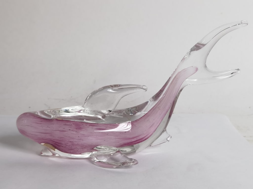 Vintage Venezia Murano Italy Pink/Clear Glass Whal: Vintage Venezia Murano Italy Pink/Clear Glass Whale, 5.25in by 8.25in