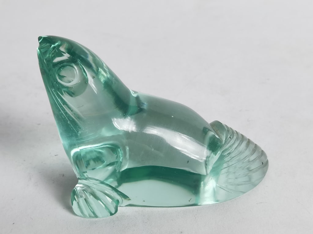 Vintage Aqua Blue Crystal Carved Seal (1 of 4)