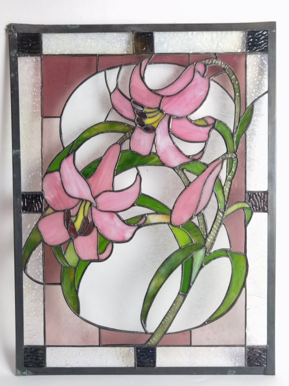 Vintage Orchid Stained Glass Window: Vintage Orchid Stained Glass Window, 24in by 18in