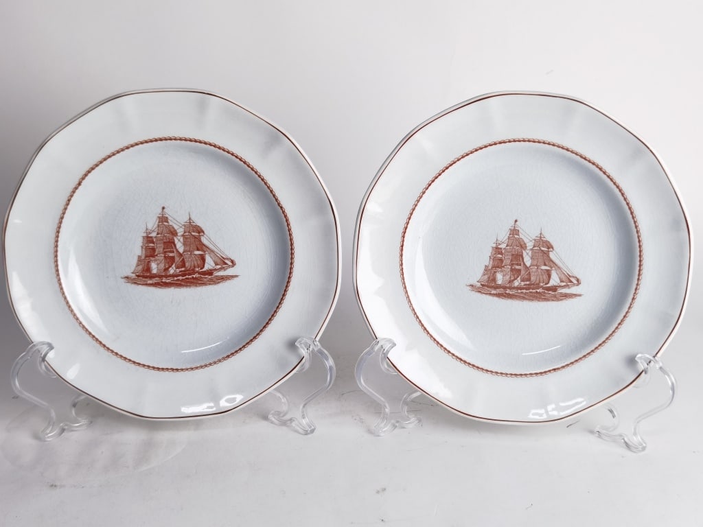 Pr. of Vintage Wedgwood Porcelain Flying Cloud Pla: Pr. of Vintage Wedgwood Porcelain Flying Cloud Plates, 8.25in