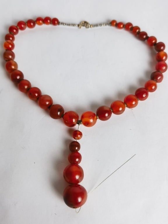 Chinese Old Red Agate Carved Bead Necklace (1 of 2)