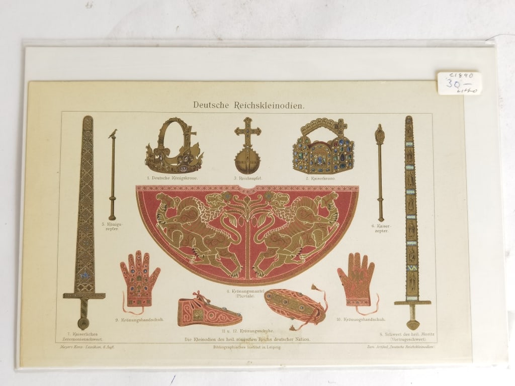 Antique German Imperial Regalia Lithograph: Antique German Imperial Regalia Lithograph, 6.5in by 9.5in