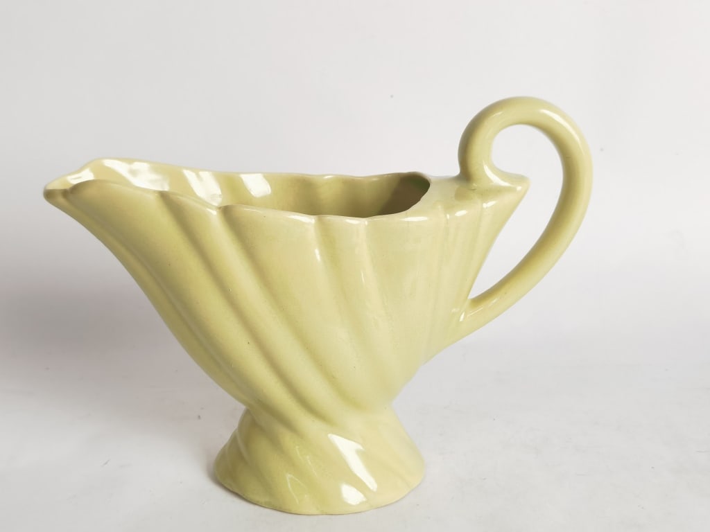 Vintage Bauer Pottery Yellow Swirl Pitcher: Vintage Bauer Pottery Yellow Swirl Pitcher, 7.5in by 9.5in