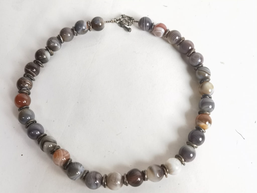Botswana Agate Bead Necklace: Botswana Agate Bead Necklace, 8in