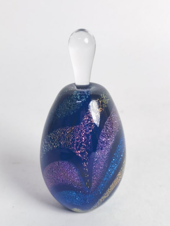 1996 GES Multicolor Glitter Art Glass Perfume Bott: 1996 GES Multicolor Glitter Art Glass Perfume Bottle, 4.25in