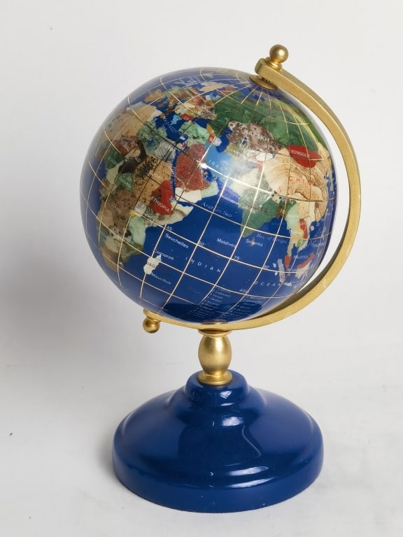Vintage Desktop Semi Precious Stone Inlay Globe (1 of 3)