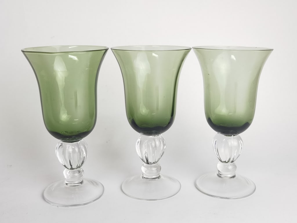 (3) Lenox Colore Verde Olive Green Water Goblets (1 of 3)