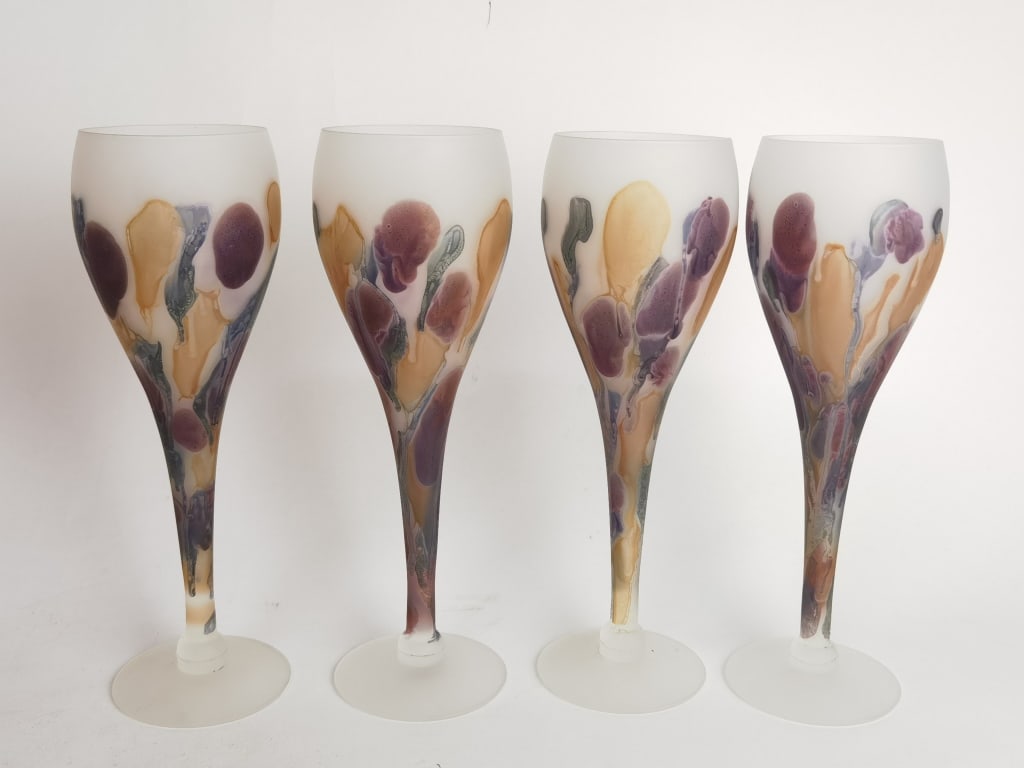 (4) Vintage Reuven Art Nouveau Wine Glasses: (4) Vintage Reuven Art Nouveau Wine Glasses, 8.75in