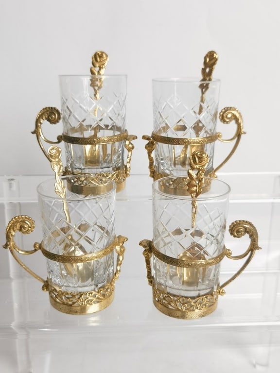 (4) Antique French Ormulu Crystal Cups with Spoons (1 of 5)