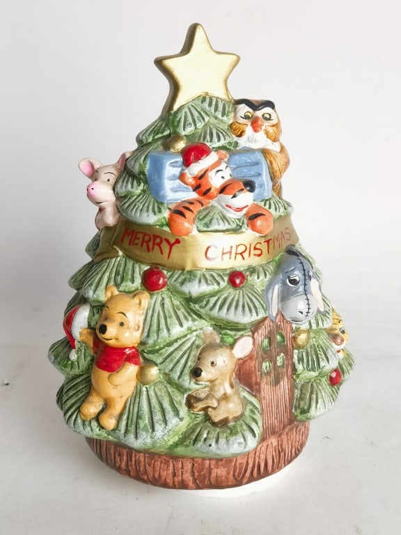 Vintage Porcelain Christmas Tree Music Box: Vintage Porcelain Christmas Tree Music Box, 8in