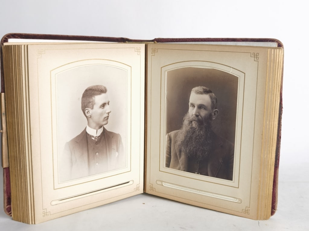 Antique Photo Album with 38 Old Photos: Antique Photo Album with 38 Old Photos, 8.75in by 7in by 3in