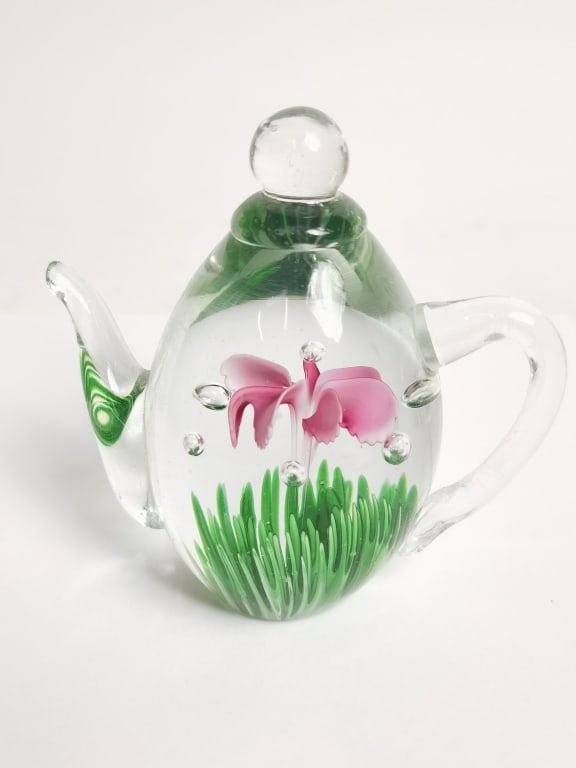 Dynasty Gallery Pink Floral Teapot Glass Paperweig (1 of 4)
