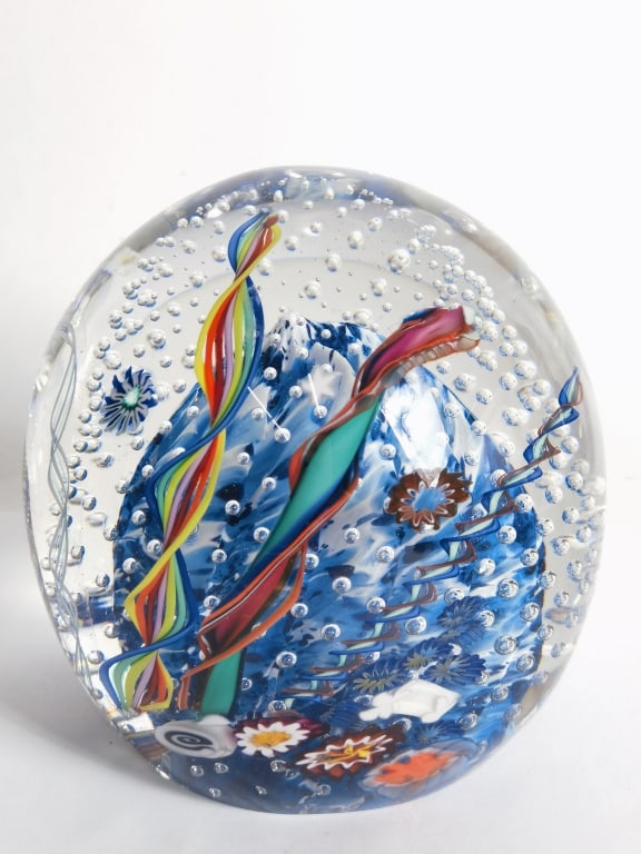 Large Murano Italy Latticino Bubble Glass Paperwei (1 of 7)