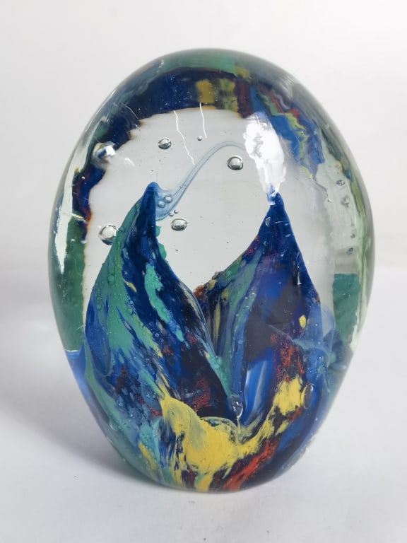 Murano Italy Multicolor Glass Paperweight: Murano Italy Multicolor Glass Paperweight, 4in